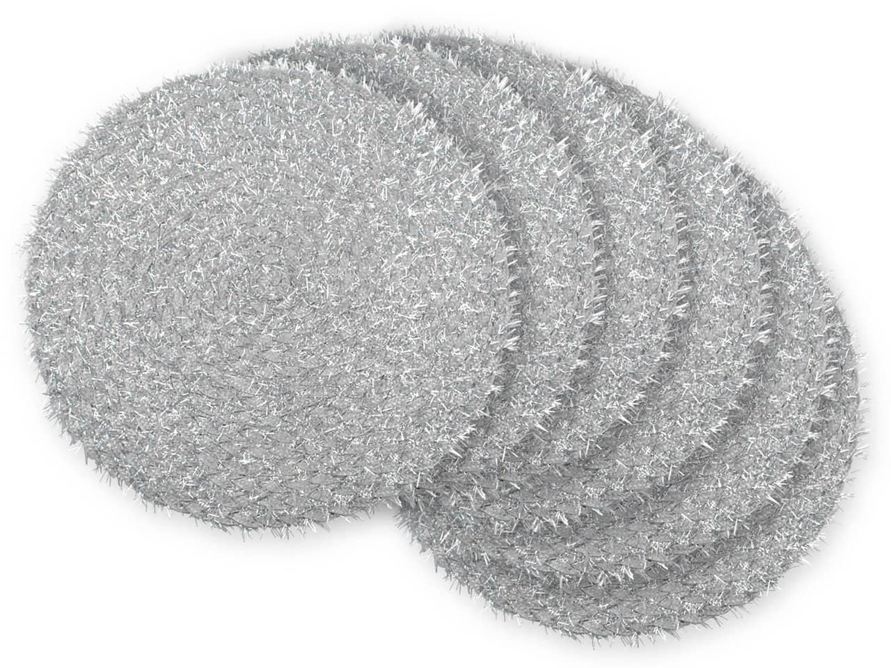 DII® Silver Round Polypropylene Woven Tinsel Placemat (Set of 6)